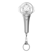 Silver hourglass keychain on a white background