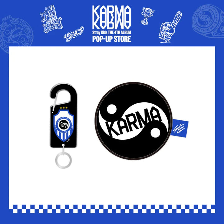 (PREORDER) STRAY KIDS - KARMA POP UP STORE - OFFICIAL MD - ACRYLIC CARABINER & BALL POUCH SET