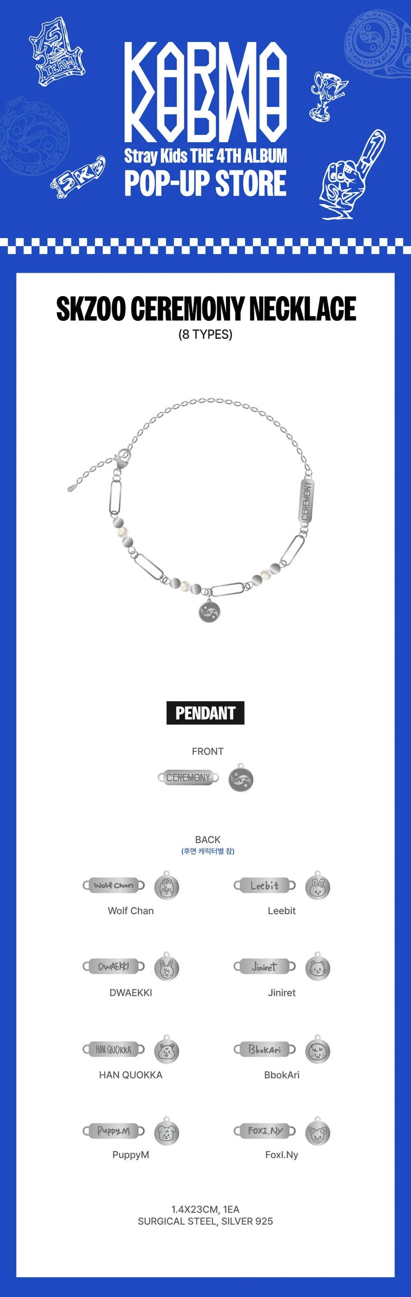 (PREORDER) STRAY KIDS - KARMA POPUP STORE - OFFICIAL MD - SKZOO CEREMONY NECKLACE
