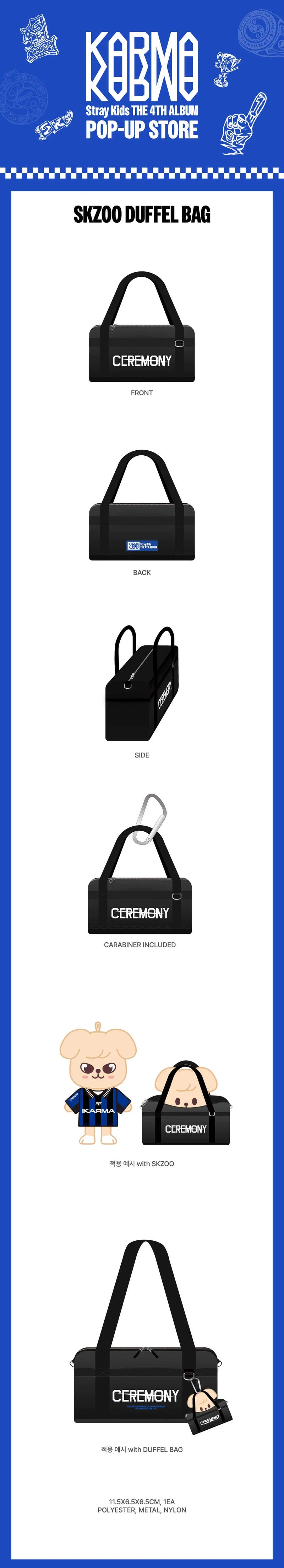 (PREORDER) STRAY KIDS - KARMA POP UP STORE - OFFICIAL MD - SKZOO DUFFEL BAG