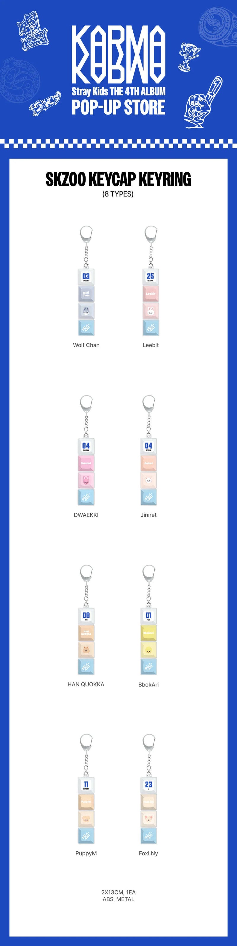 STRAY KIDS - KARMA POPUP STORE - OFFICIAL MD - SKZOO KEYCAP KEYRING