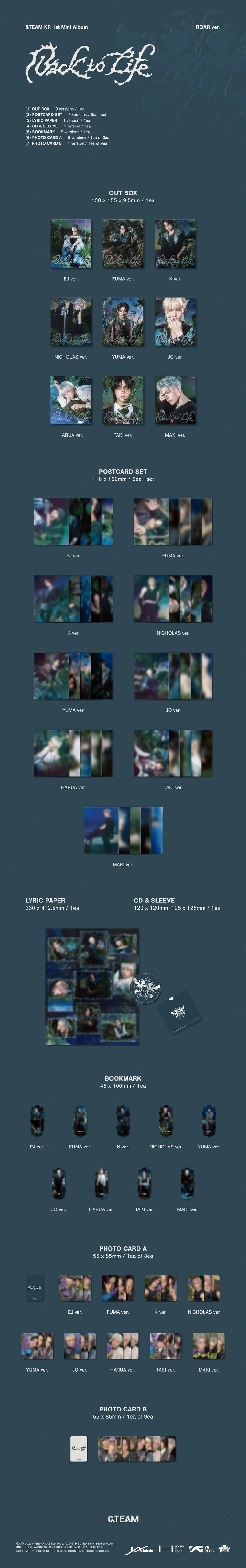 &TEAM - 1ST KOREAN MINI ALBUM - BACK TO LIFE (ROAR VER.)