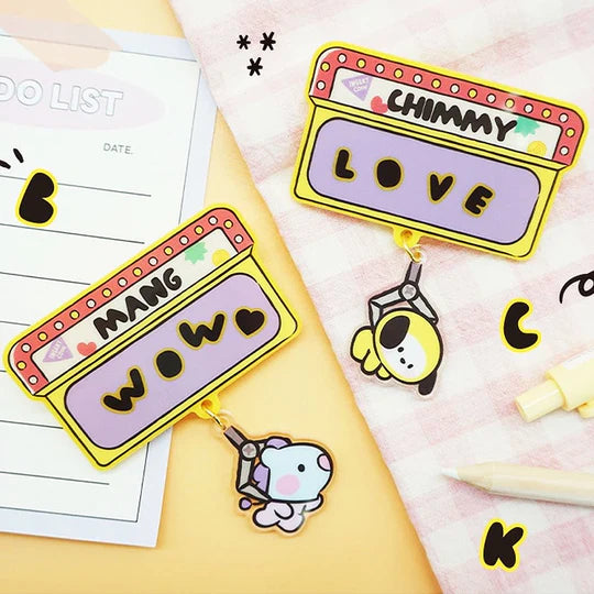 BT21 - MININI - ACRYLIC NAME PIN BADGE WITH STICKER