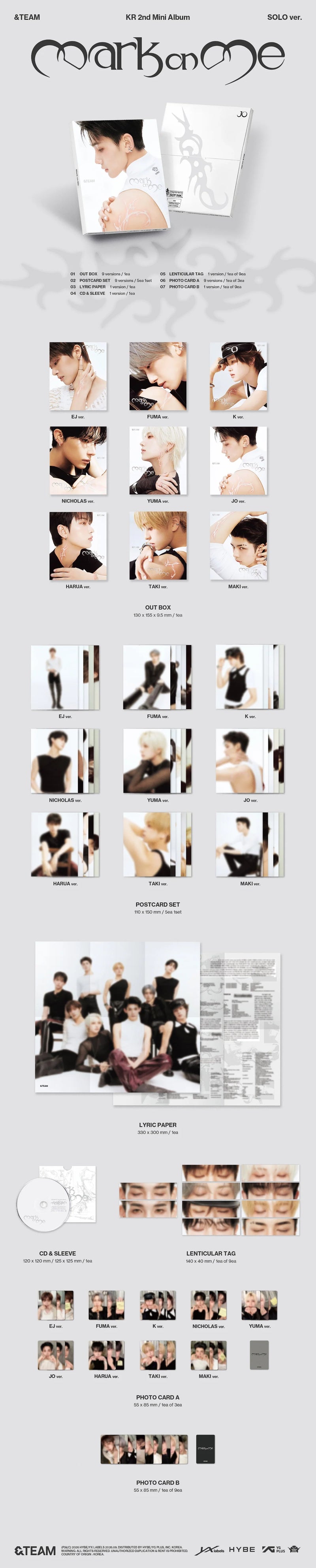 (PREORDER) &TEAM - 2ND KOREAN MINI ALBUM - MARK ON ME (SOLO VER.)