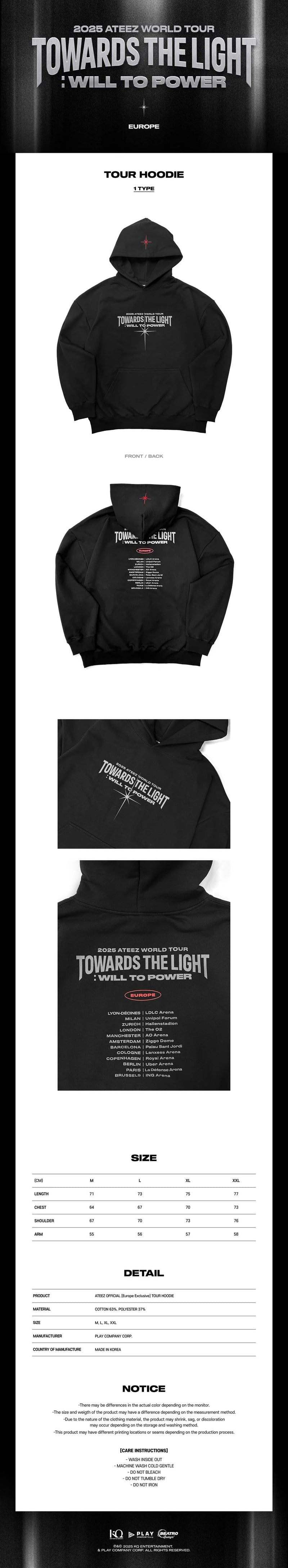 (PREORDER) ATEEZ - TOWARDS THE LIGHT : WILL TO POWER WORLD TOUR POP-UP STORE IN EUROPE OFFICIAL MD - TOUR HOODIE