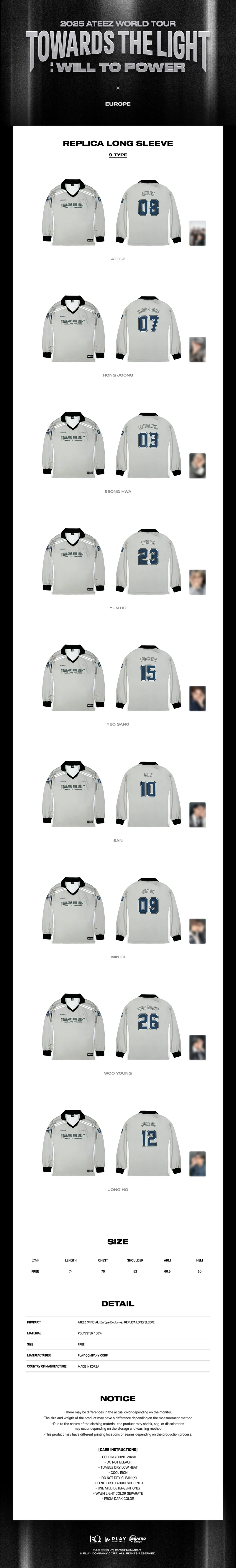 ATEEZ - TOWARDS THE LIGHT : WILL TO POWER WORLD TOUR POP-UP STORE IN EUROPE OFFICIAL MD REPLICA LONG SLEEVE