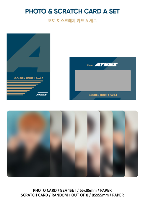 ATEEZ - OFFICIAL MD [GOLDEN HOUR : Part.1] - PHOTO & SCRATCH CARD A SET