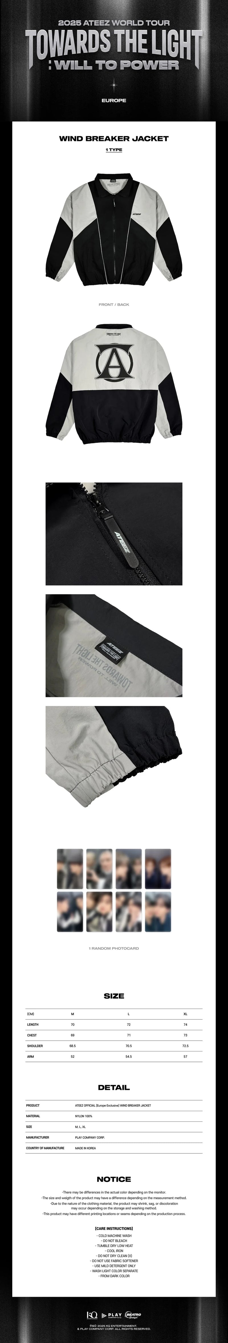 (PREORDER) ATEEZ - TOWARDS THE LIGHT : WILL TO POWER WORLD TOUR POP-UP STORE IN EUROPE OFFICIAL MD - WINDBREAKER JACKET