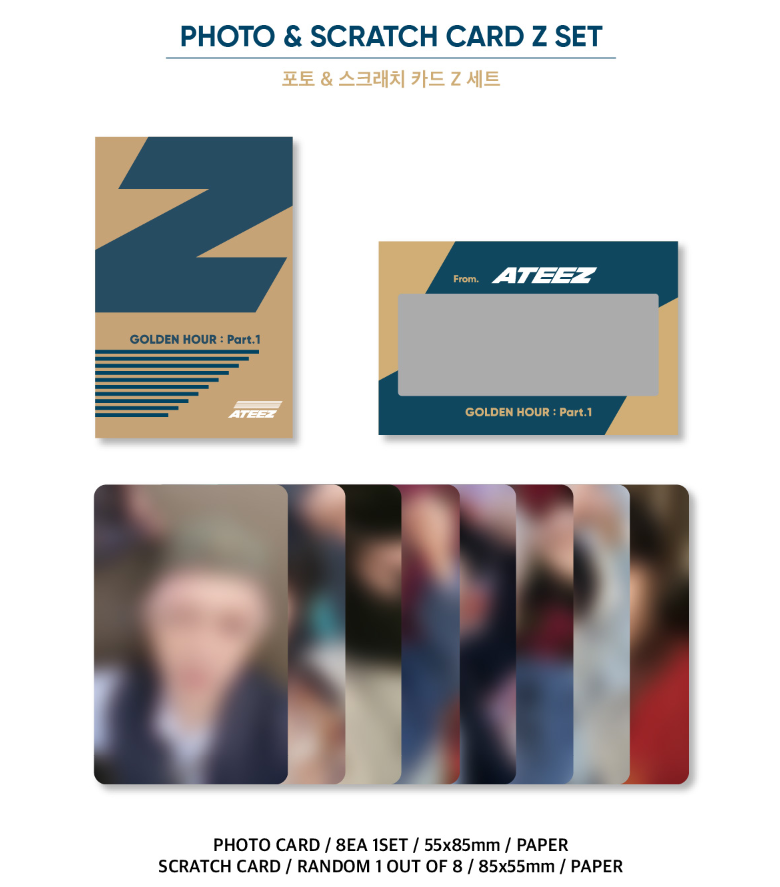ATEEZ - OFFICIAL MD [GOLDEN HOUR : Part.1] - PHOTO & SCRATCH CARD Z SET